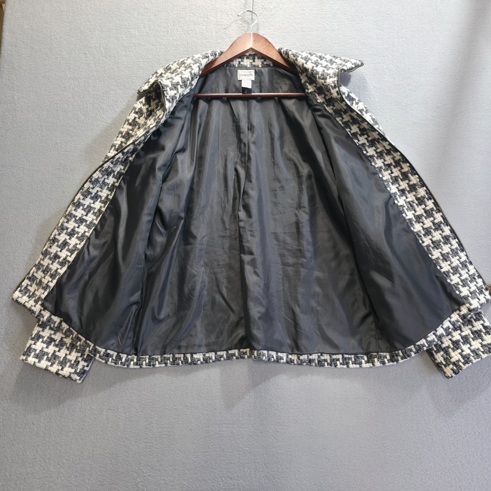 Chico's Women's Black/White Wool Blend Full Zip Weave Jacket Size 2-(L or XL) - Picture 4 of 9